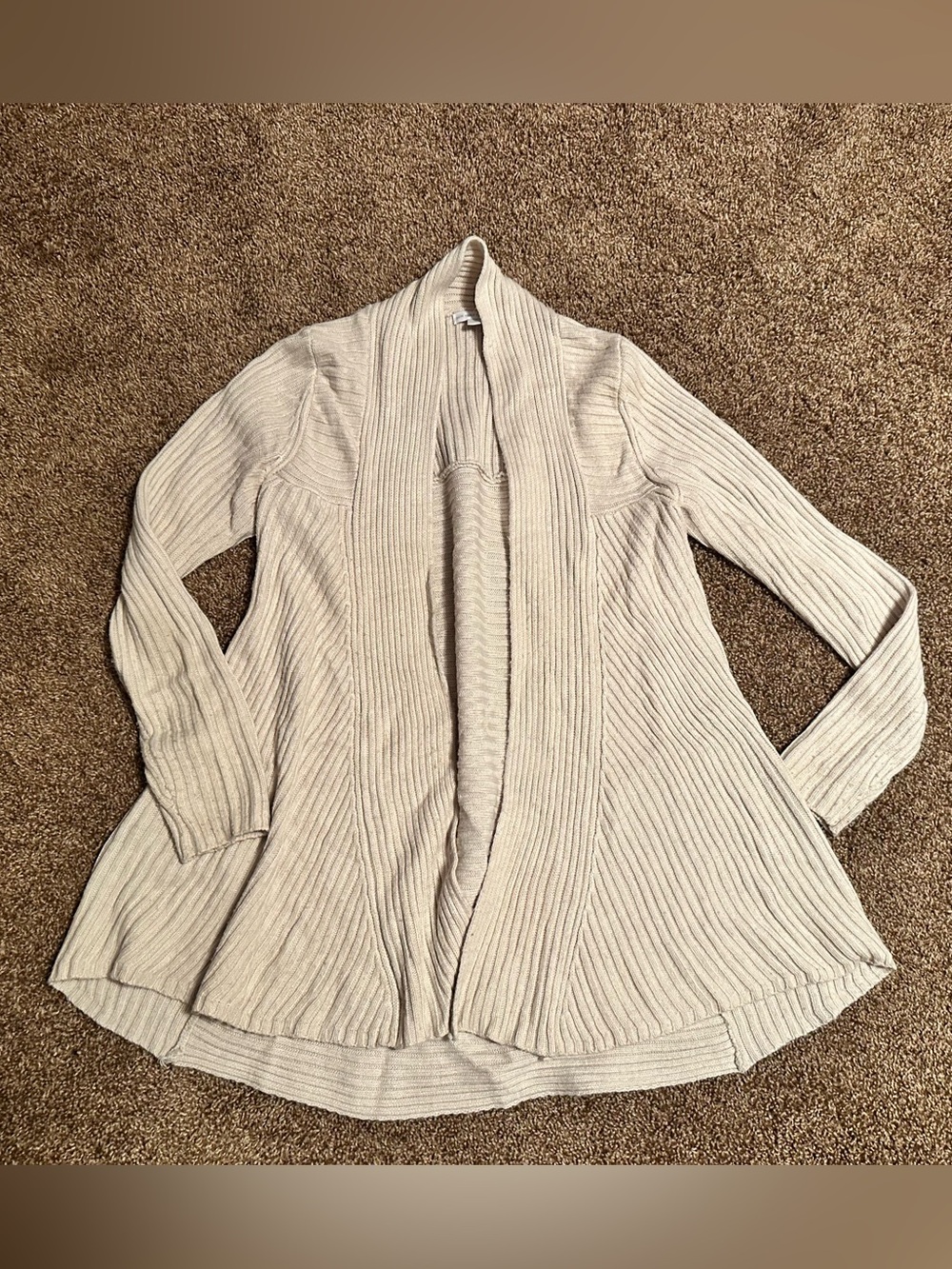 New York & Company Cream Ribbed Open-Front Cardigan size Medium